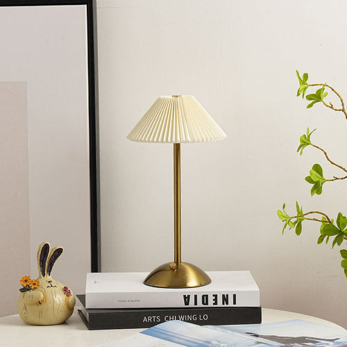 Contemporary Scandinavian Rechargeable Iron Fabric Conic Pleated 1-Light Table Lamp