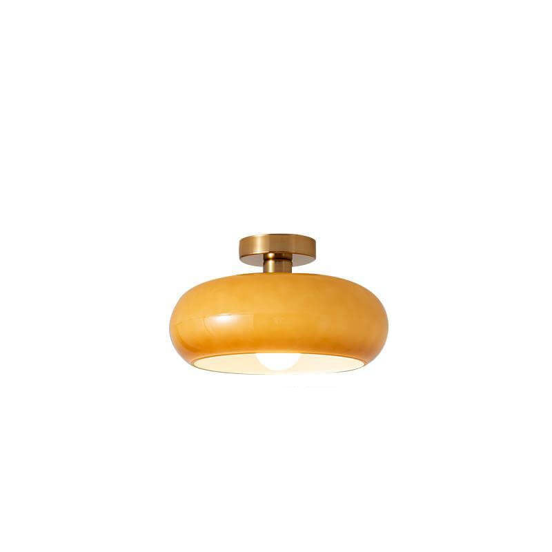 Modern Retro Round Solid Color Glass Electroplated Copper 1-Light Pendant Light Flush Mount Light