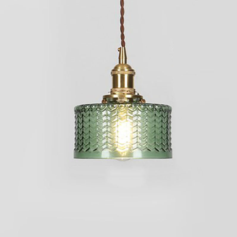 Traditional Japanese Brass Glass Round Jar 1-Light Pendant Light
