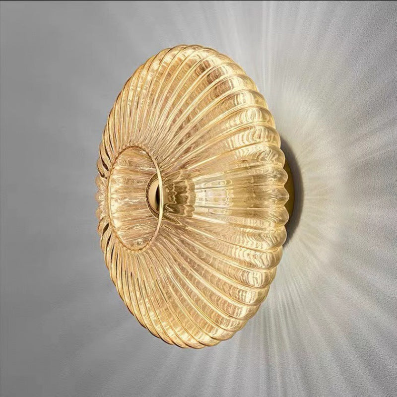 Contemporary Nordic Iron Striped Glass Round Disc 1-Light Wall Sconce Lamp