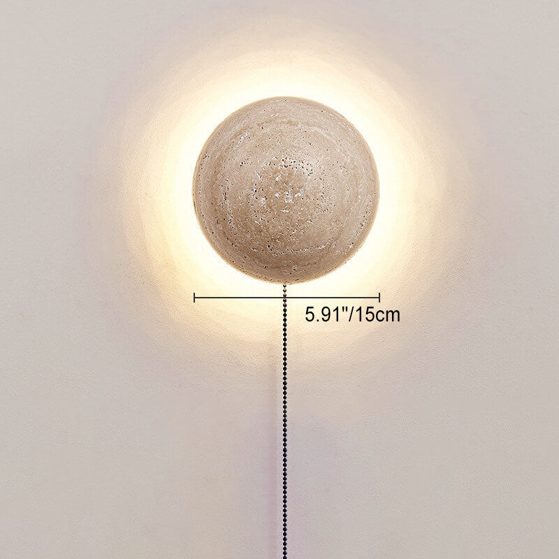 Traditional Japanese Round Yellow Travertine Wabi-Sabi LED Wall Sconce Lamp