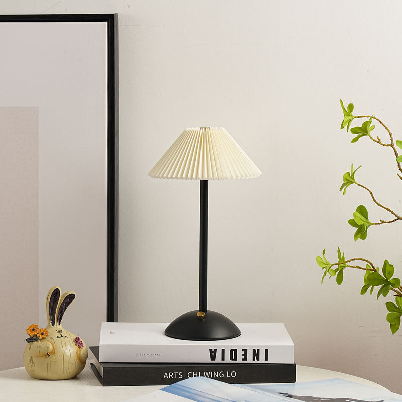 Contemporary Scandinavian Rechargeable Iron Fabric Conic Pleated 1-Light Table Lamp