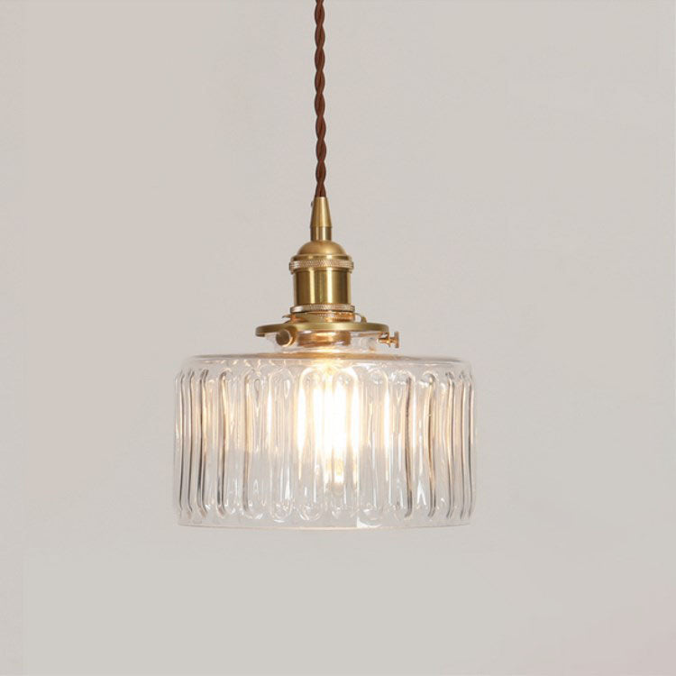 Traditional Japanese Brass Glass Round Jar 1-Light Pendant Light