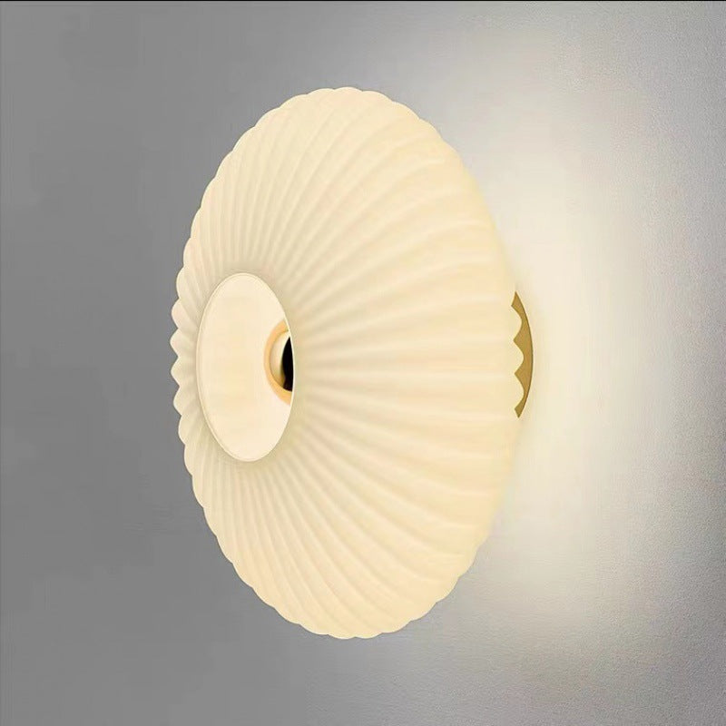 Contemporary Nordic Iron Striped Glass Round Disc 1-Light Wall Sconce Lamp