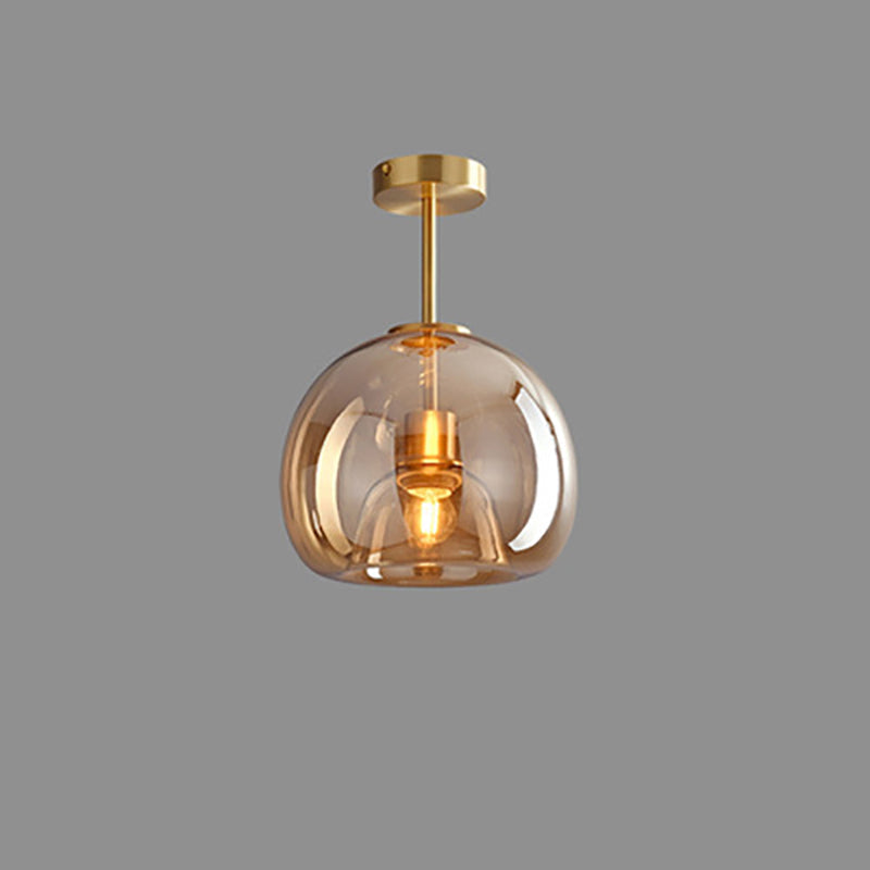 Contemporary Nordic Round Glass Iron Ball 1-Light Semi Flush Mount Ceiling Light