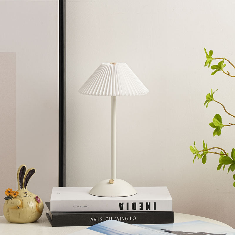 Contemporary Scandinavian Rechargeable Iron Fabric Conic Pleated 1-Light Table Lamp