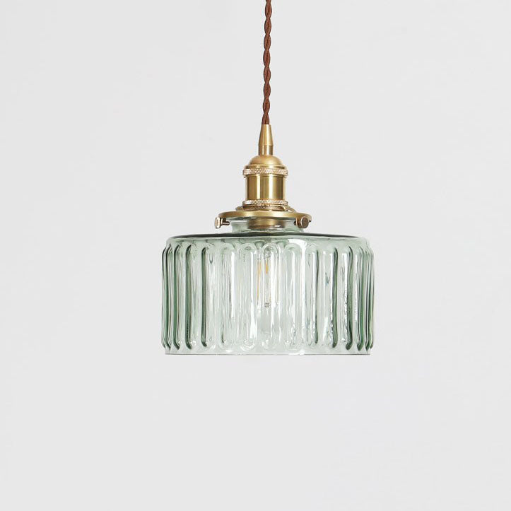Traditional Japanese Brass Glass Round Jar 1-Light Pendant Light