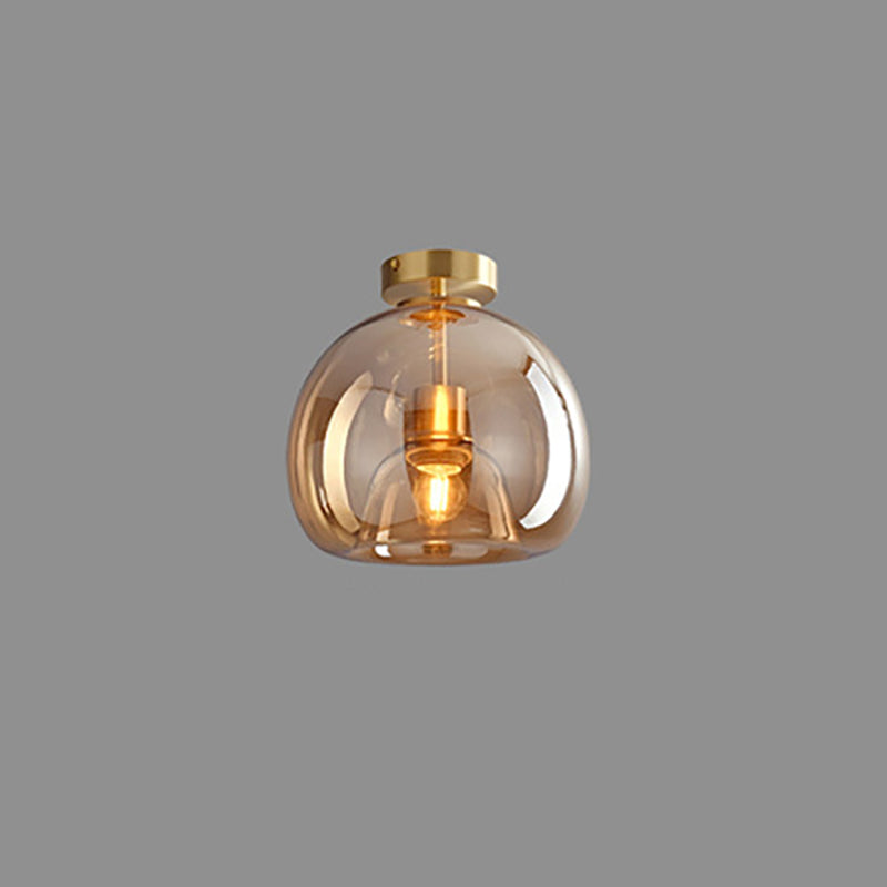 Contemporary Nordic Round Glass Iron Ball 1-Light Semi Flush Mount Ceiling Light