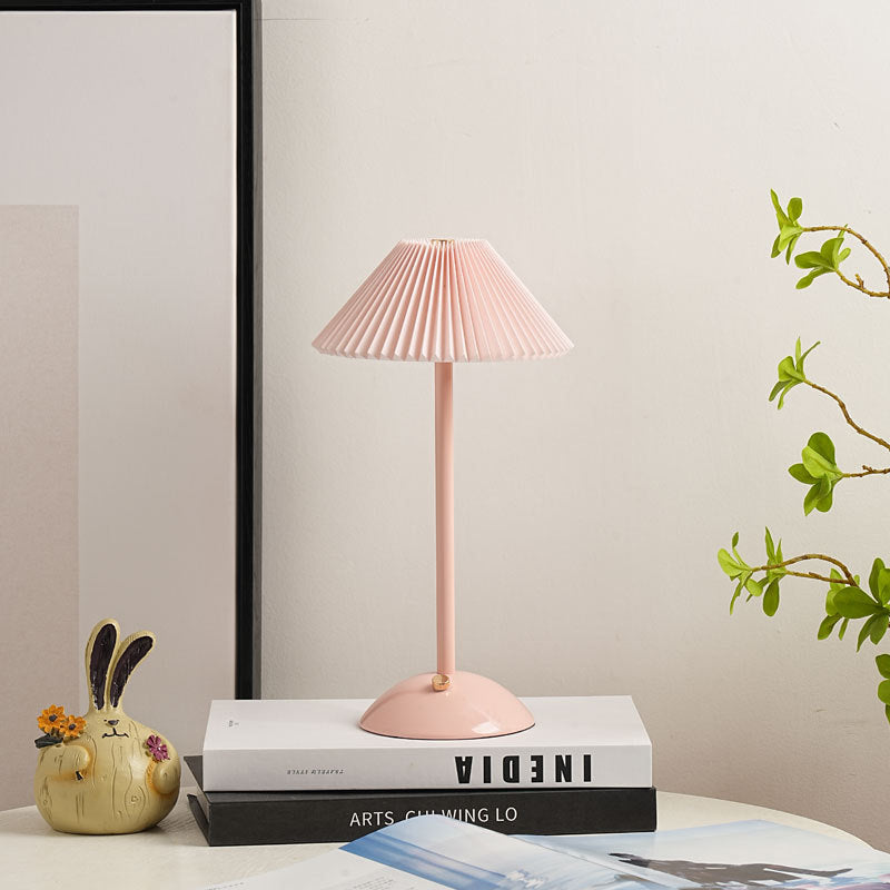 Contemporary Scandinavian Rechargeable Iron Fabric Conic Pleated 1-Light Table Lamp