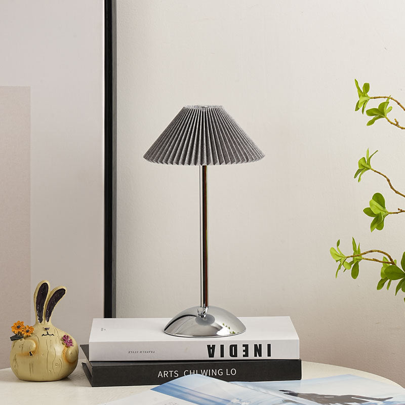 Contemporary Scandinavian Rechargeable Iron Fabric Conic Pleated 1-Light Table Lamp