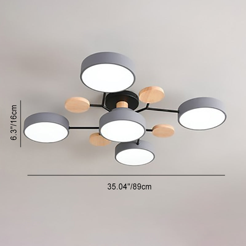 Contemporary Scandinavian Round Molecule Branch Design LED Semi Flush Mount Ceiling Light