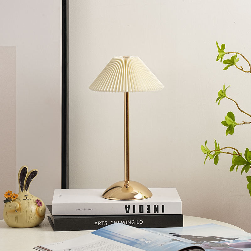 Contemporary Scandinavian Rechargeable Iron Fabric Conic Pleated 1-Light Table Lamp
