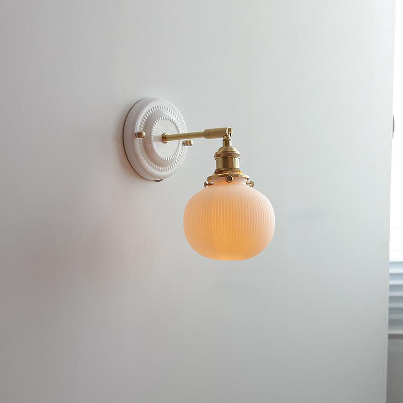 Traditional Vintage Round Ceramic Brass 1-Light Wall Sconce Lamp