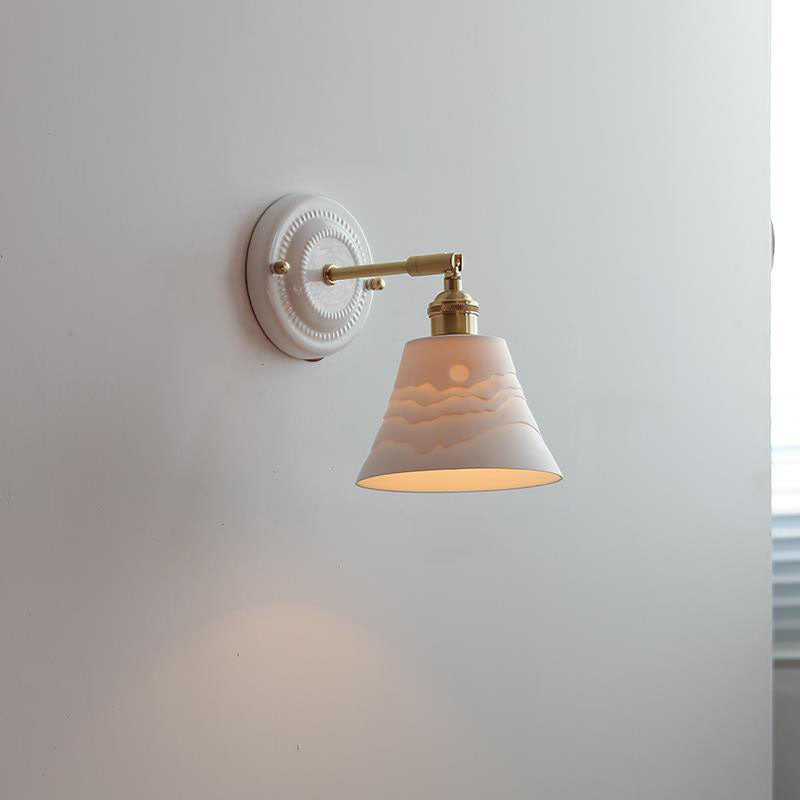 Traditional Vintage Round Ceramic Brass 1-Light Wall Sconce Lamp