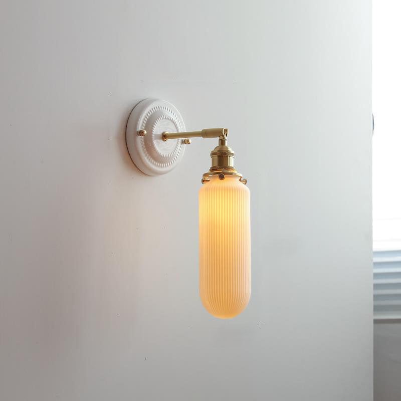 Traditional Vintage Round Ceramic Brass 1-Light Wall Sconce Lamp