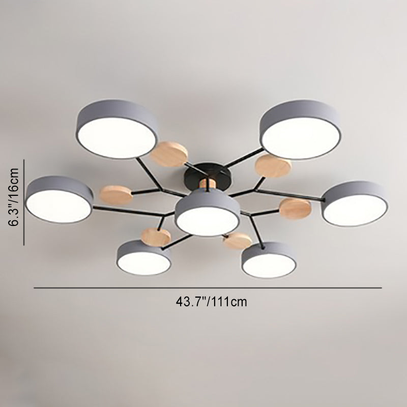 Contemporary Scandinavian Round Molecule Branch Design LED Semi Flush Mount Ceiling Light