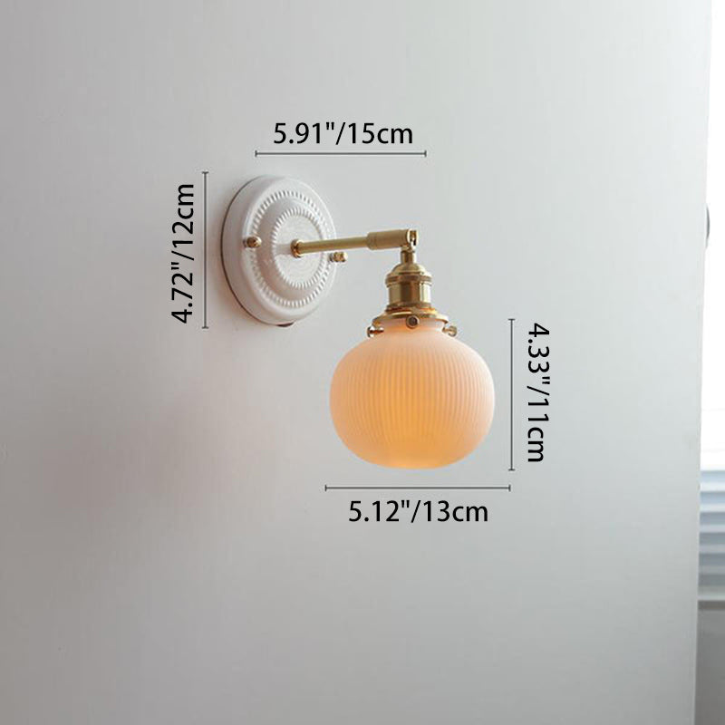 Traditional Vintage Round Ceramic Brass 1-Light Wall Sconce Lamp