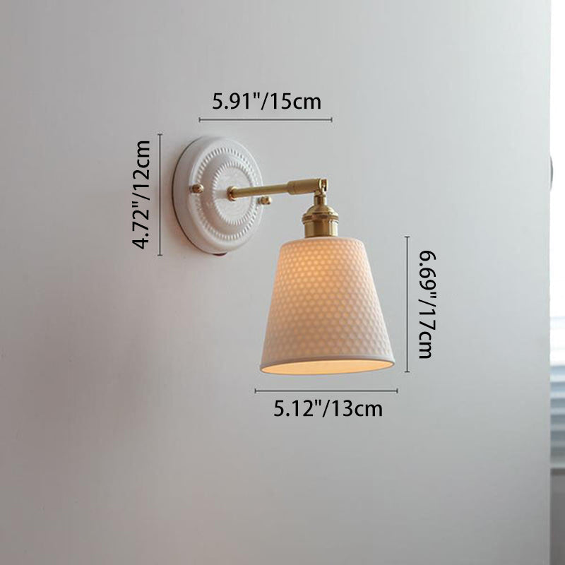 Traditional Vintage Round Ceramic Brass 1-Light Wall Sconce Lamp