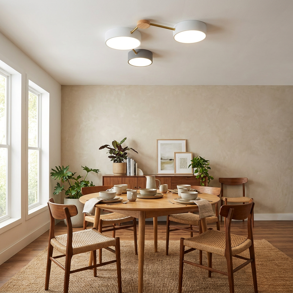 Scandinavian Minimalist Solid Wood Iron LED Flush Mount Lighting