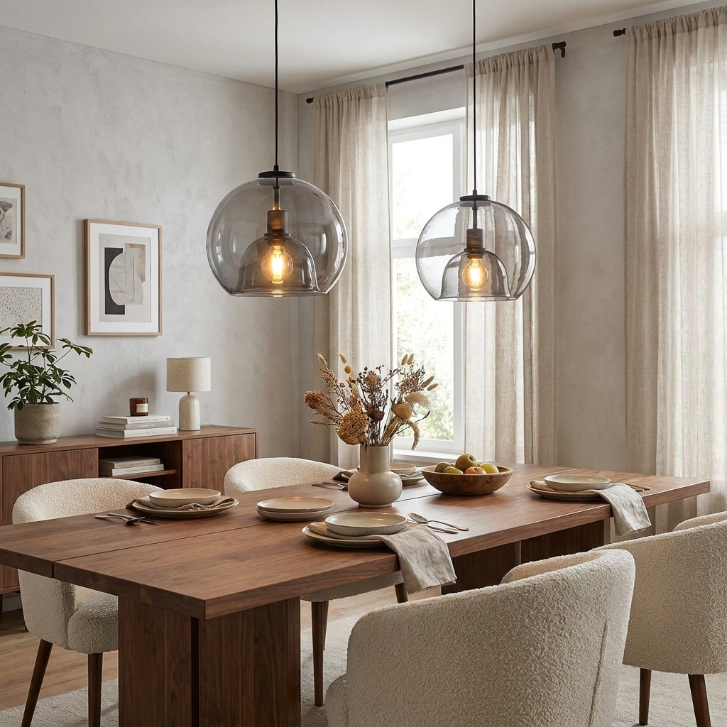 Minimalist Smoke Gray 1-Light Hand-Blown Glass Dome Pendant Light