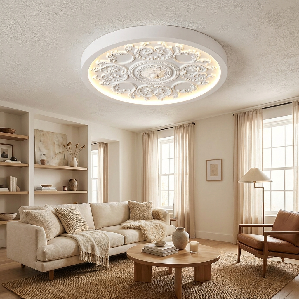 Modern Minimalist Carved Iron Resin Acrylic LED Flush Mount Ceiling Light