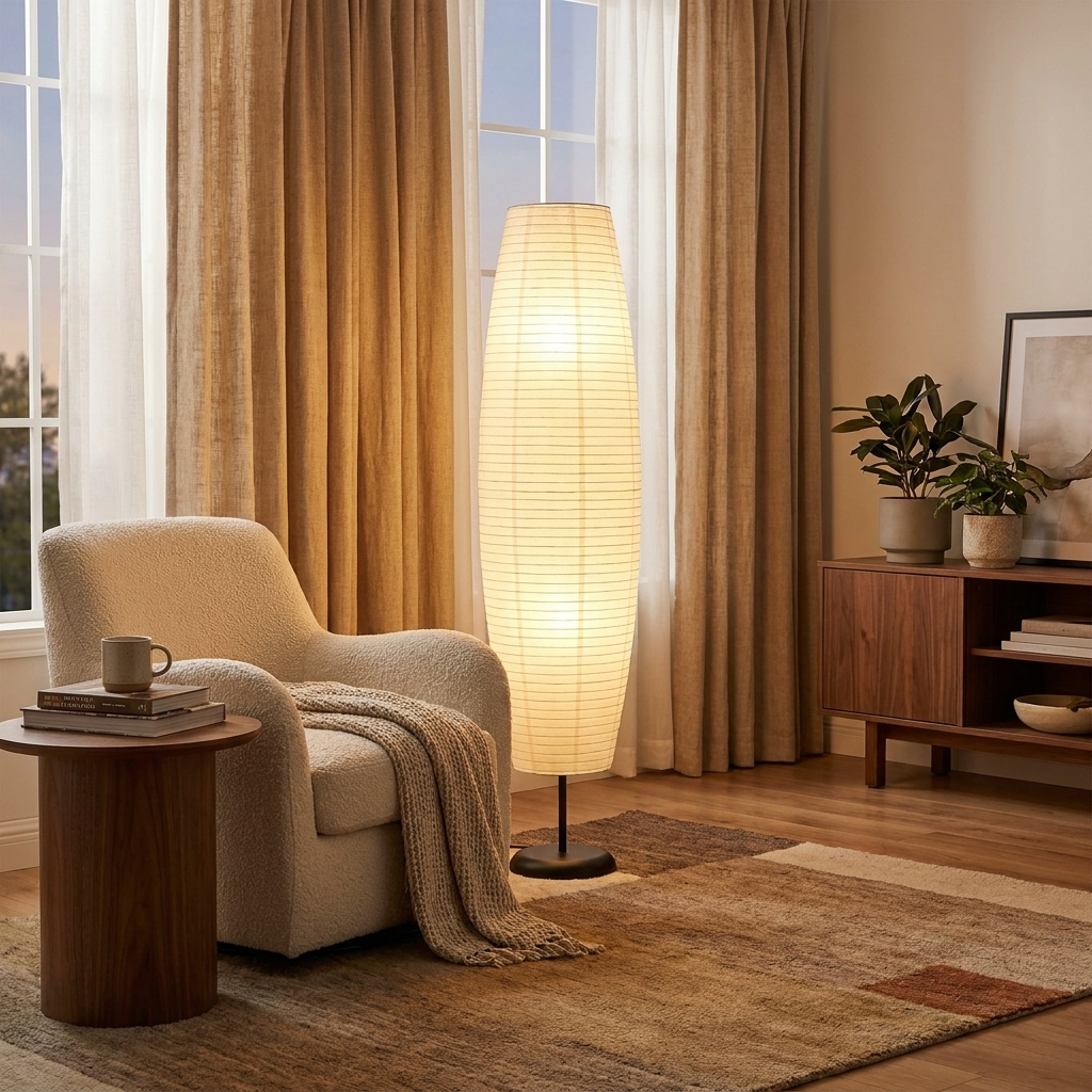 Nordic Minimalist Rice Paper Column 2-Light Standing Floor Lamp
