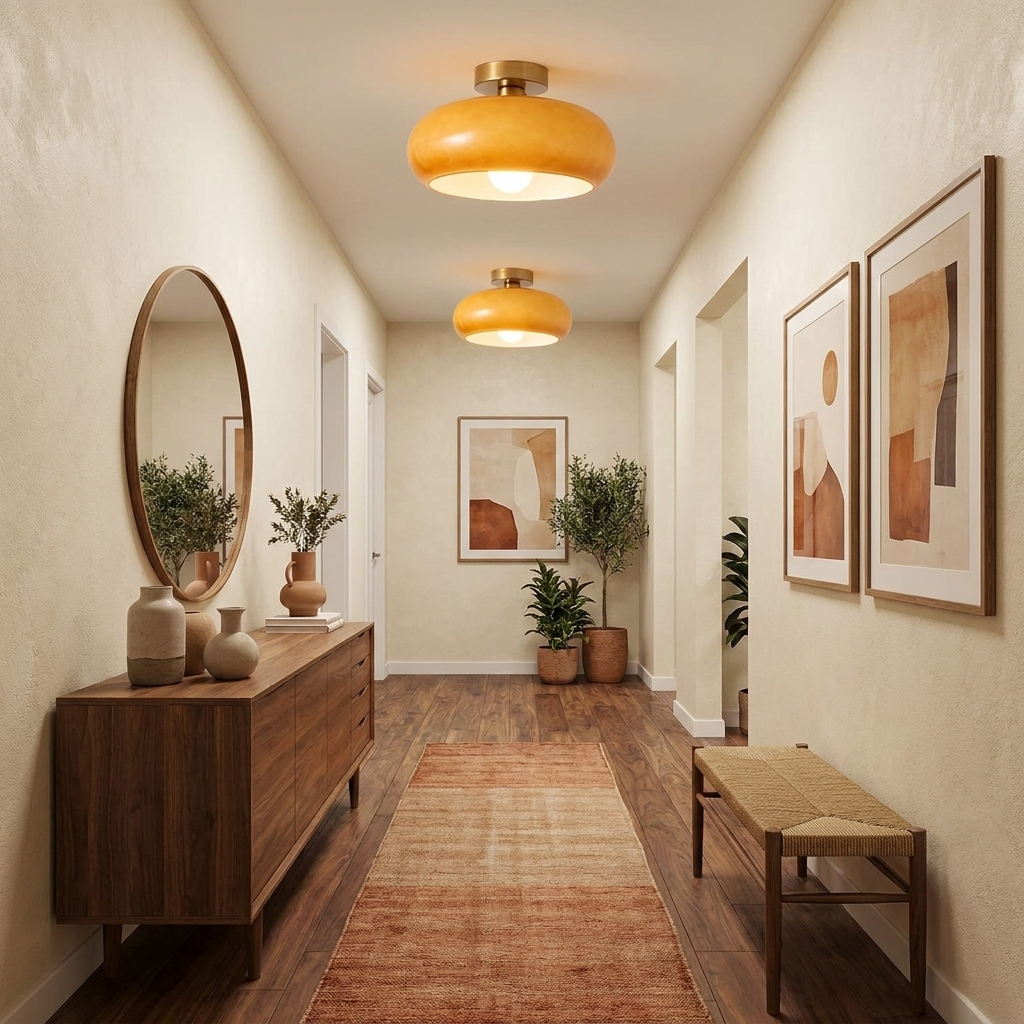 Modern Retro Round Solid Color Glass Electroplated Copper 1-Light Pendant Light Flush Mount Light