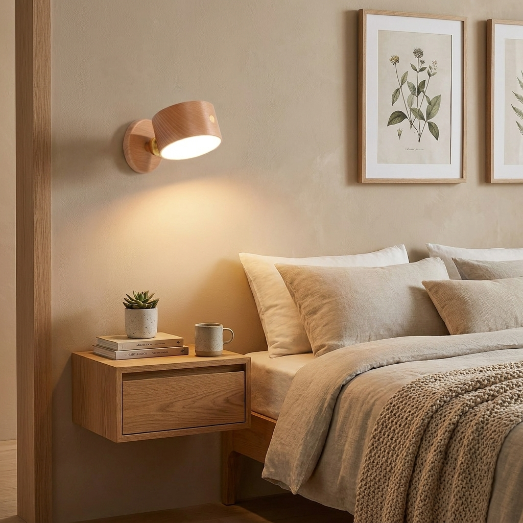 Simple Wooden USB Rechargeable Touch Magnetic LED Night Light Wall Sconce Lamp