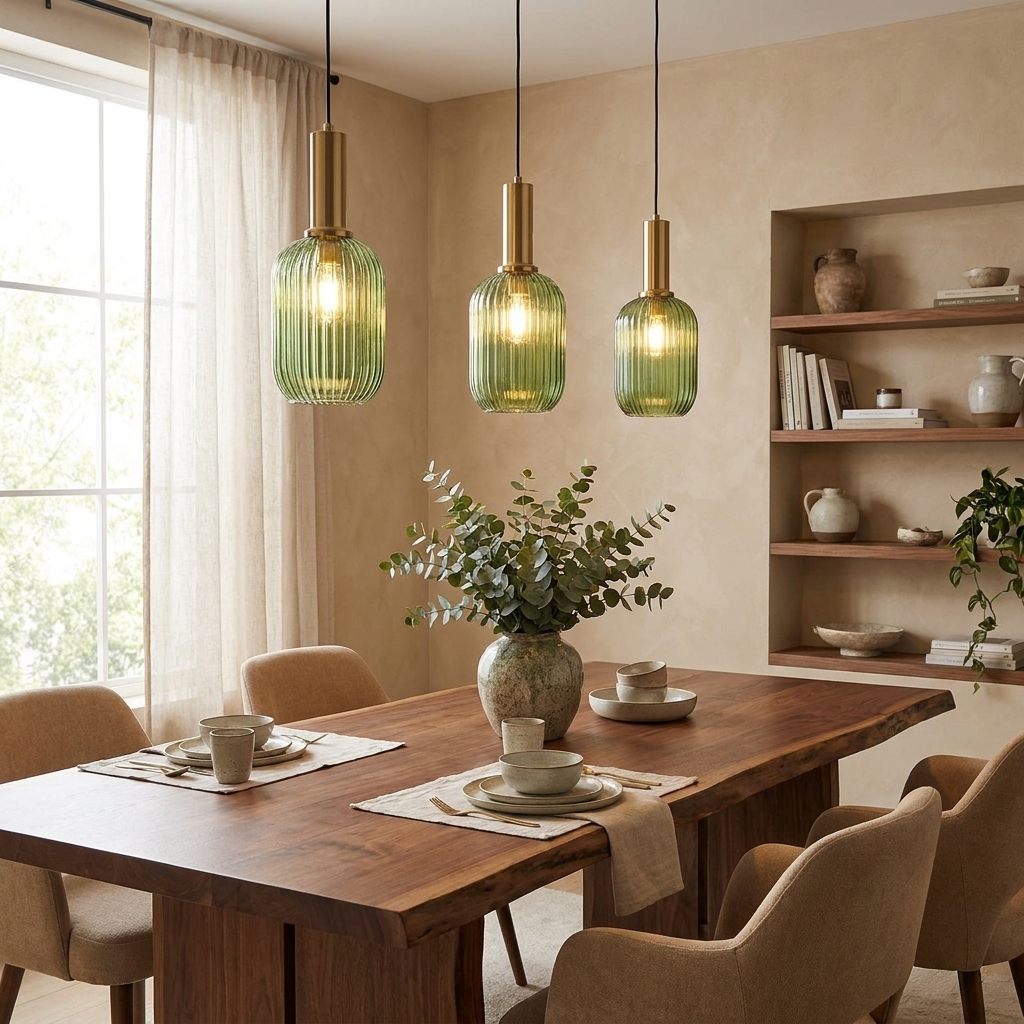 Minimalist Striped Glass Lantern 1-Light Pendant Light