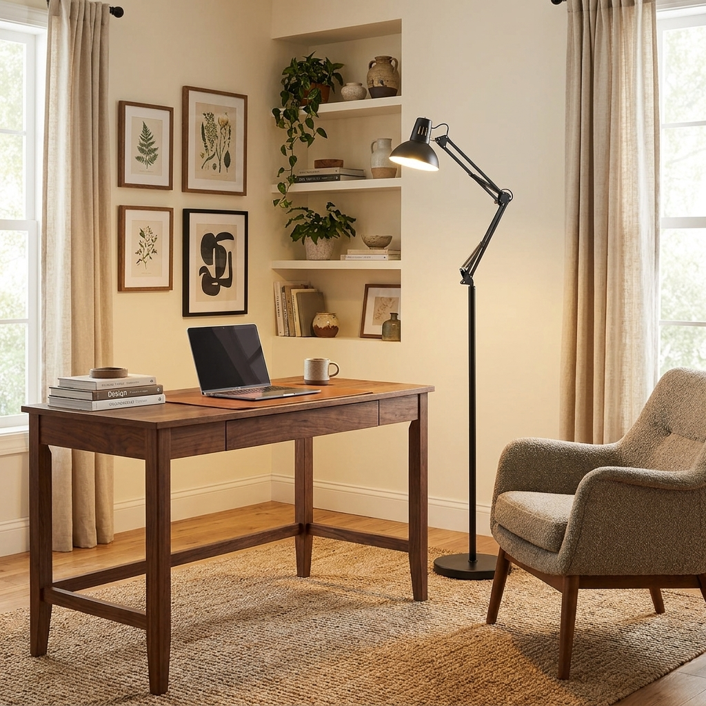 Contemporary Scandinavian Retractable Swivel Round Iron 1-Light Standing Floor Lamp
