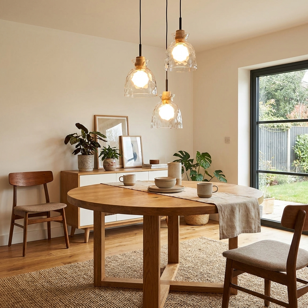 Nordic Clear Rippled Glass Shaded 1-Light Pendant Light