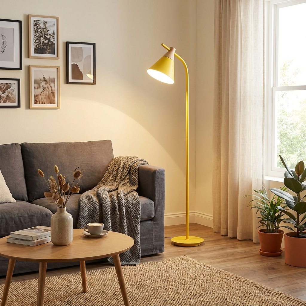 Contemporary Nordic Round Macaron Metal 1-Light Standing Floor Lamp