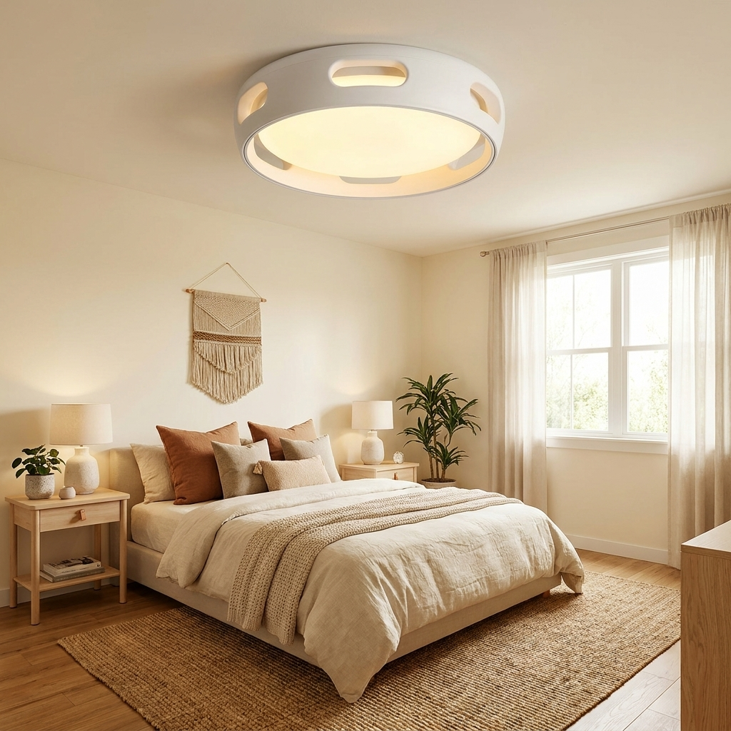 Contemporary Nordic Round Bladeless PC Acrylic LED Semi Flush Mount Ceiling Fan Light