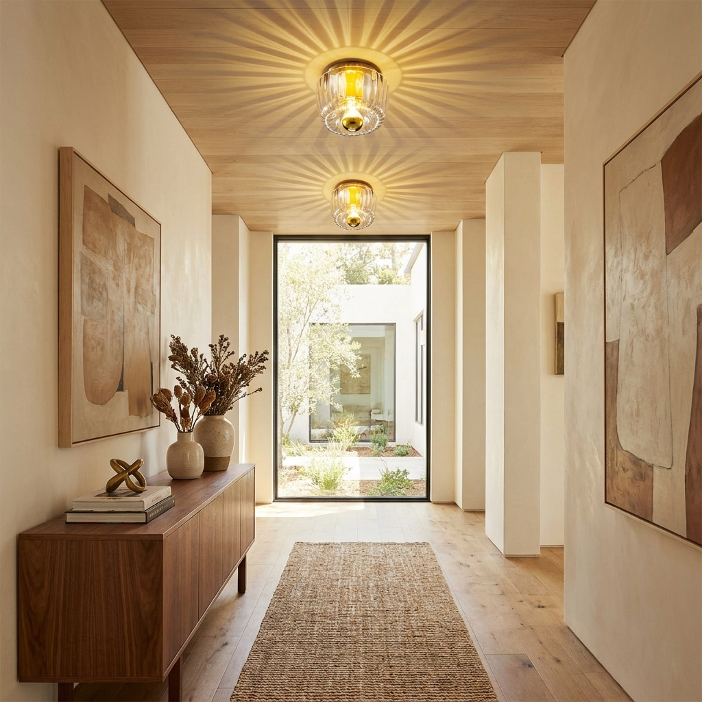 Modern Luxury Glass Sun Shape Full Copper Dual Purpose 1-Light Flush Mount Light