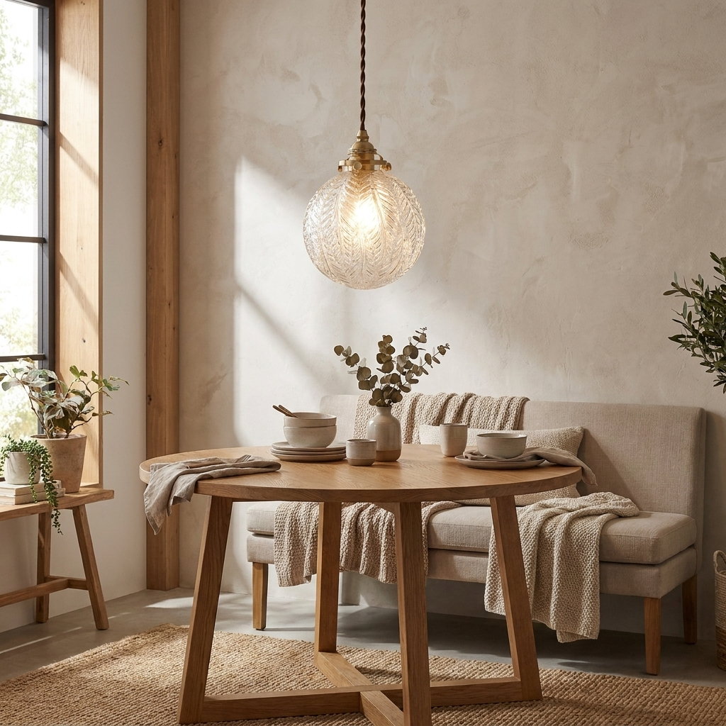 Retro Lotus Texture Glass 1-Light Globe Pendant Light