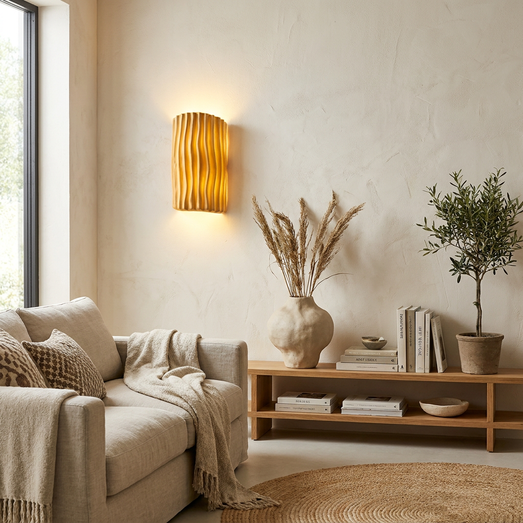 Contemporary Nordic Resin Striped Half Cylinder 2-Light Wall Sconce Lamp