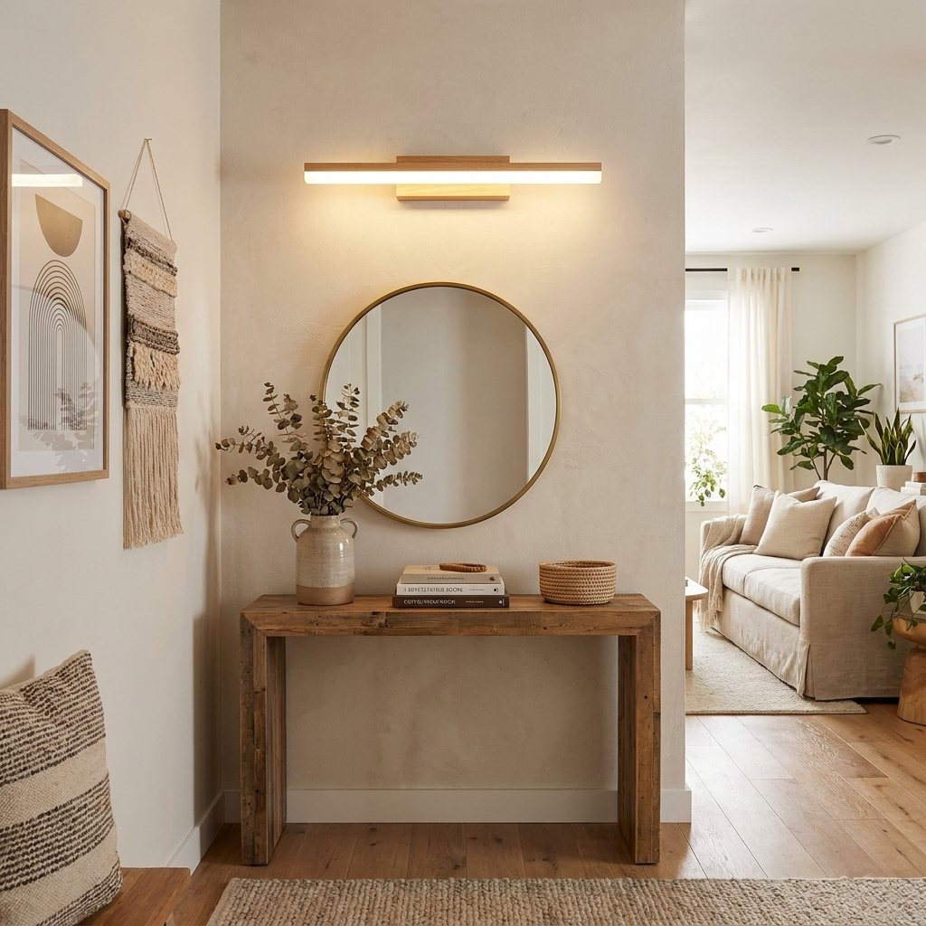 Nordic Minimalist Wooden Long Strip Vanity Light LED Wall Sconce Lamp