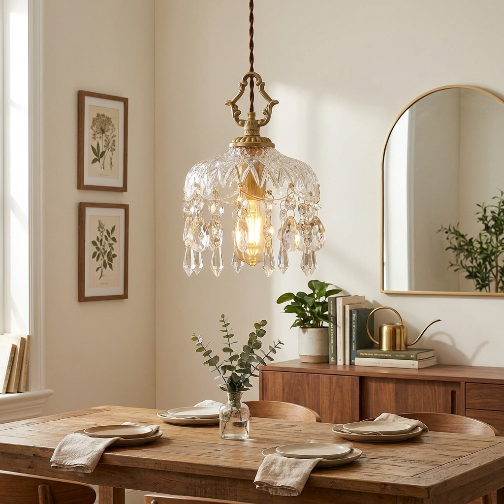 Vintage Decorative Floral Crystal 1-Light Pendant Light