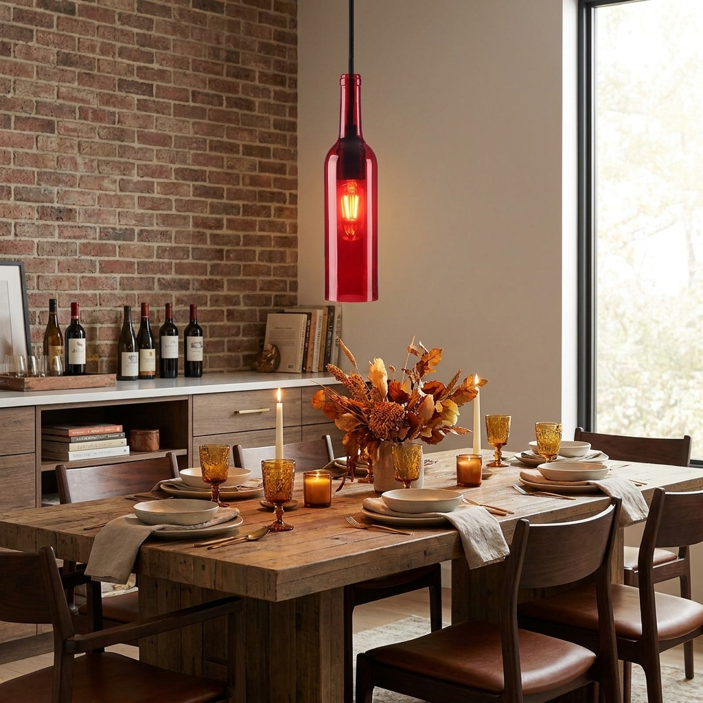 Antique Glass Wine Bottle 1-Light Pendant Light