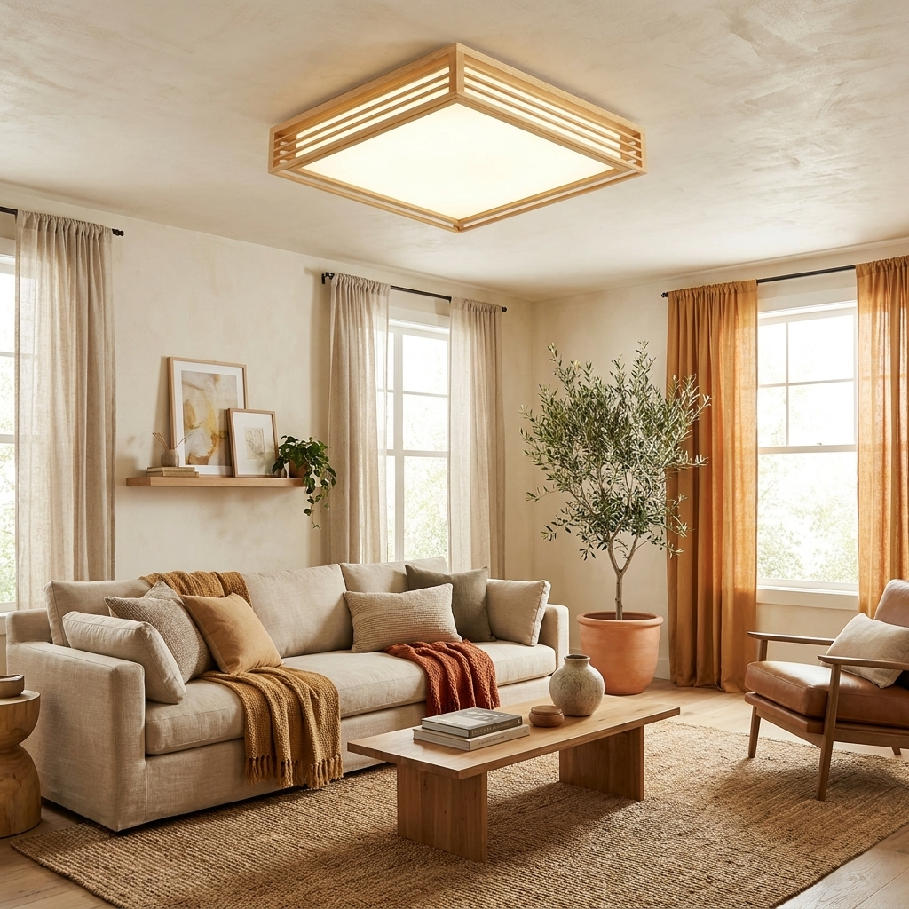 Nordic Solid Wood Square LED Japanese Tatami Flush Mount Ceiling Light